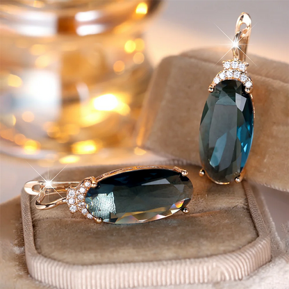Blue Zircon Oval Stone Hoop Earrings