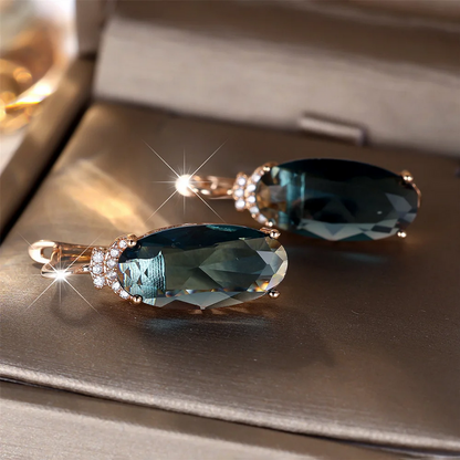 Blue Zircon Oval Stone Hoop Earrings