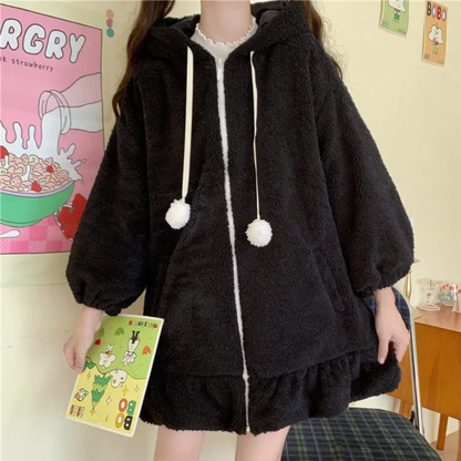 Kawaii Rabbit Ear Fleece Hoodie