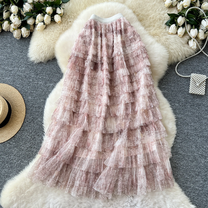 Fairycore Summer High Waist Elegant Layered Mesh Skirt