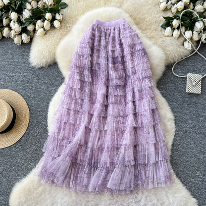 Fairycore Summer High Waist Elegant Layered Mesh Skirt