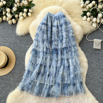 Fairycore Summer High Waist Elegant Layered Mesh Skirt