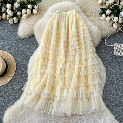 Fairycore Summer High Waist Elegant Layered Mesh Skirt