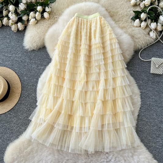 Fairycore Summer High Waist Elegant Layered Mesh Skirt