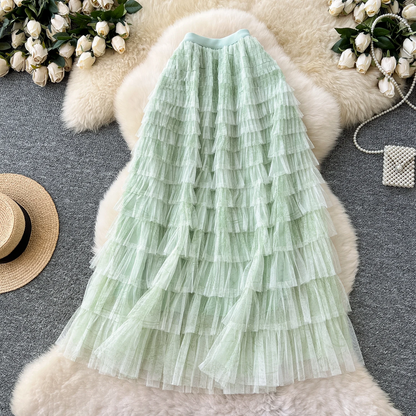 Fairycore Summer High Waist Elegant Layered Mesh Skirt