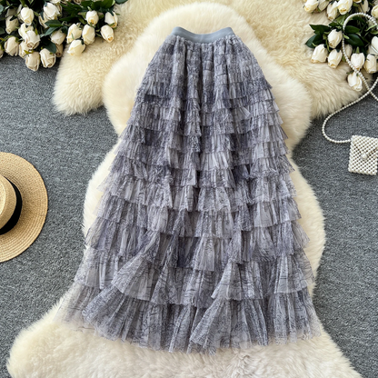 Fairycore Summer High Waist Elegant Layered Mesh Skirt