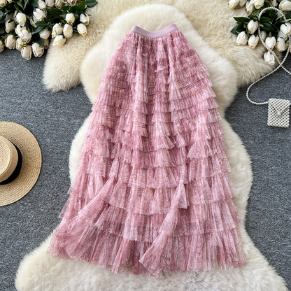 Fairycore Summer High Waist Elegant Layered Mesh Skirt