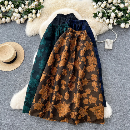 Women’s High Waist A-Line Skirt  Floral Embroidery Casual Chic