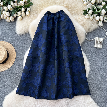 Women’s High Waist A-Line Skirt  Floral Embroidery Casual Chic