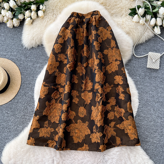 Women’s High Waist A-Line Skirt  Floral Embroidery Casual Chic