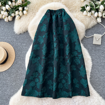 Women’s High Waist A-Line Skirt  Floral Embroidery Casual Chic