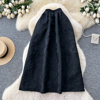 Women’s High Waist A-Line Skirt  Floral Embroidery Casual Chic