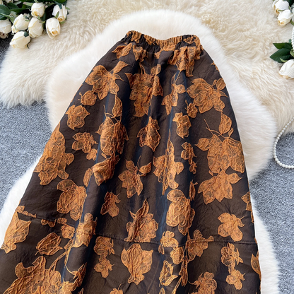 Women’s High Waist A-Line Skirt  Floral Embroidery Casual Chic