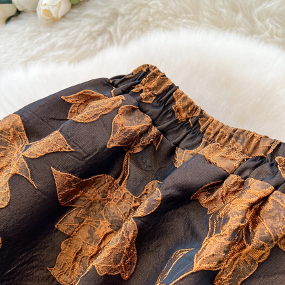 Women’s High Waist A-Line Skirt  Floral Embroidery Casual Chic