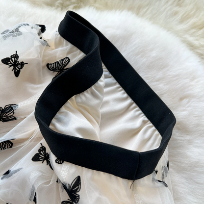 Elastic High Waist Women’s Long Embroidered Butterfly Skirt