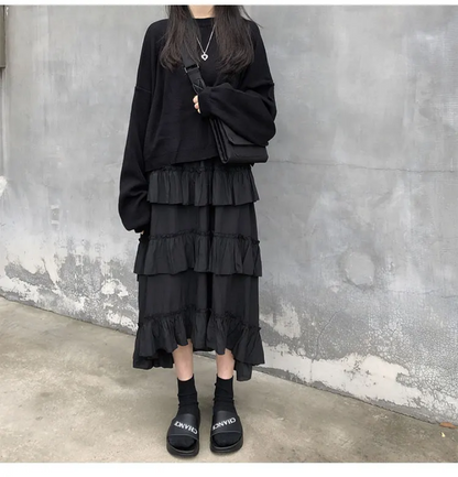 Gothic Lolita High Waisted Midi Skirt