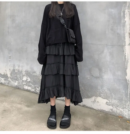 Gothic Lolita High Waisted Midi Skirt