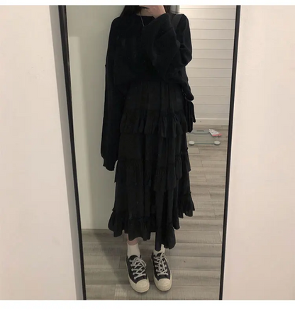 Gothic Lolita High Waisted Midi Skirt