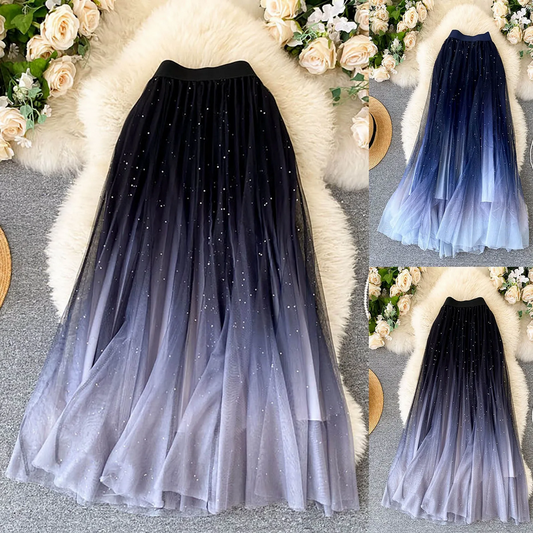 Women’s High Waist Starry Gradient Mesh Tulle Skirt