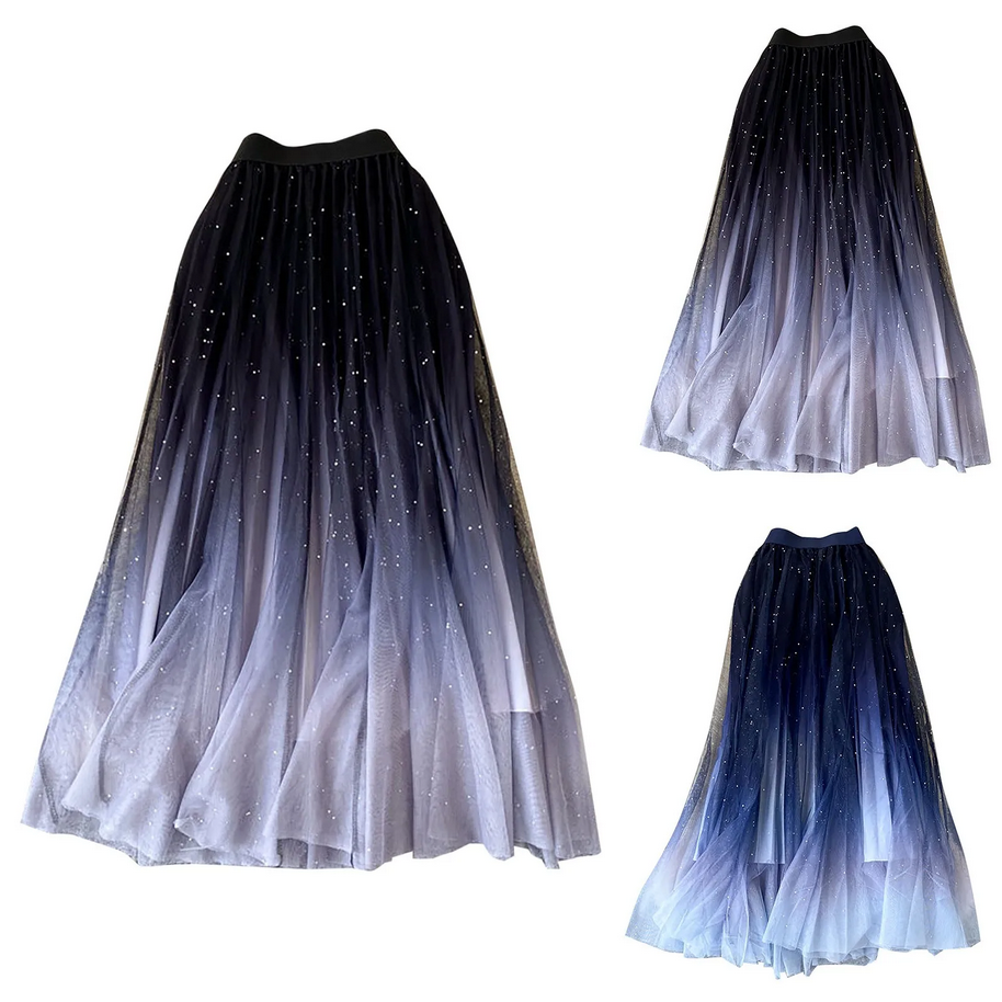 Women’s High Waist Starry Gradient Mesh Tulle Skirt
