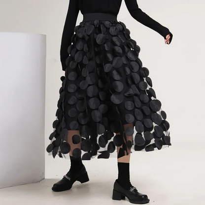 Black Vintage Tulle Mesh Skirt  Polka Dot Design