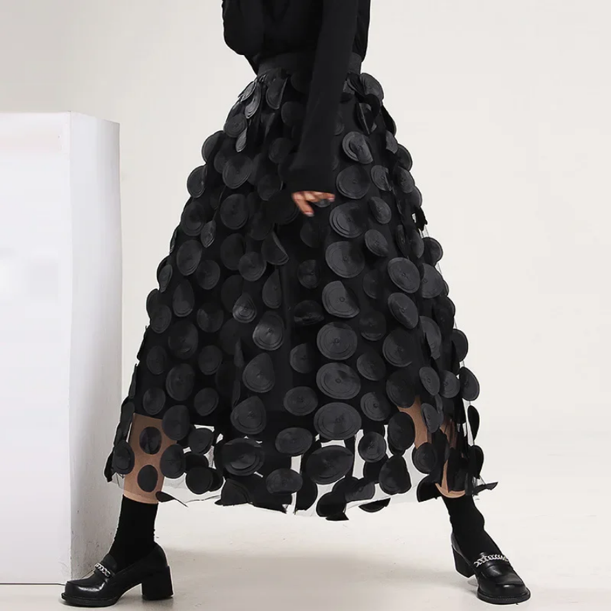 Black Vintage Tulle Mesh Skirt  Polka Dot Design