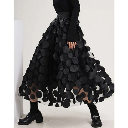 Black Vintage Tulle Mesh Skirt  Polka Dot Design