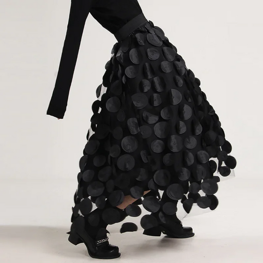 Black Vintage Tulle Mesh Skirt  Polka Dot Design