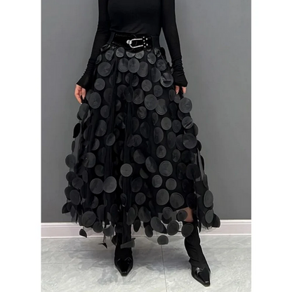 Black Vintage Tulle Mesh Skirt  Polka Dot Design