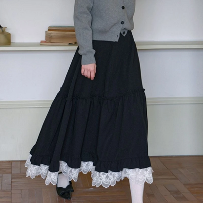 Japanese Style Vintage Black Long Skirt