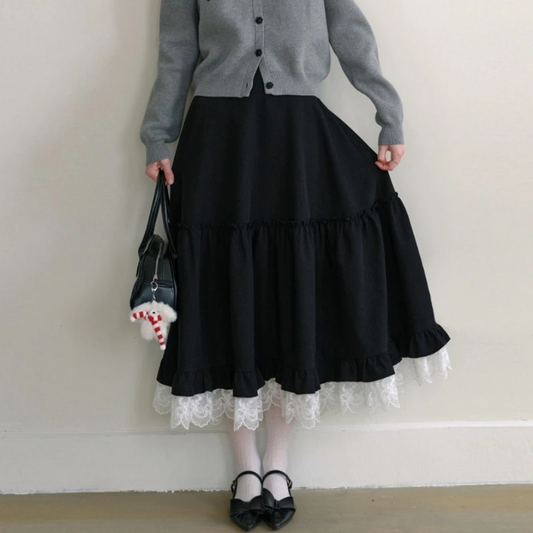 Japanese Style Vintage Black Long Skirt
