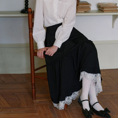 Japanese Style Vintage Black Long Skirt