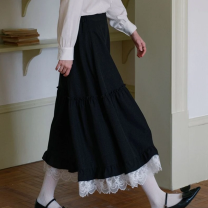 Japanese Style Vintage Black Long Skirt