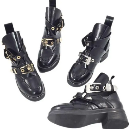 Cut Out Leather Black Ankle Boots