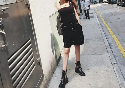 Cut Out Leather Black Ankle Boots