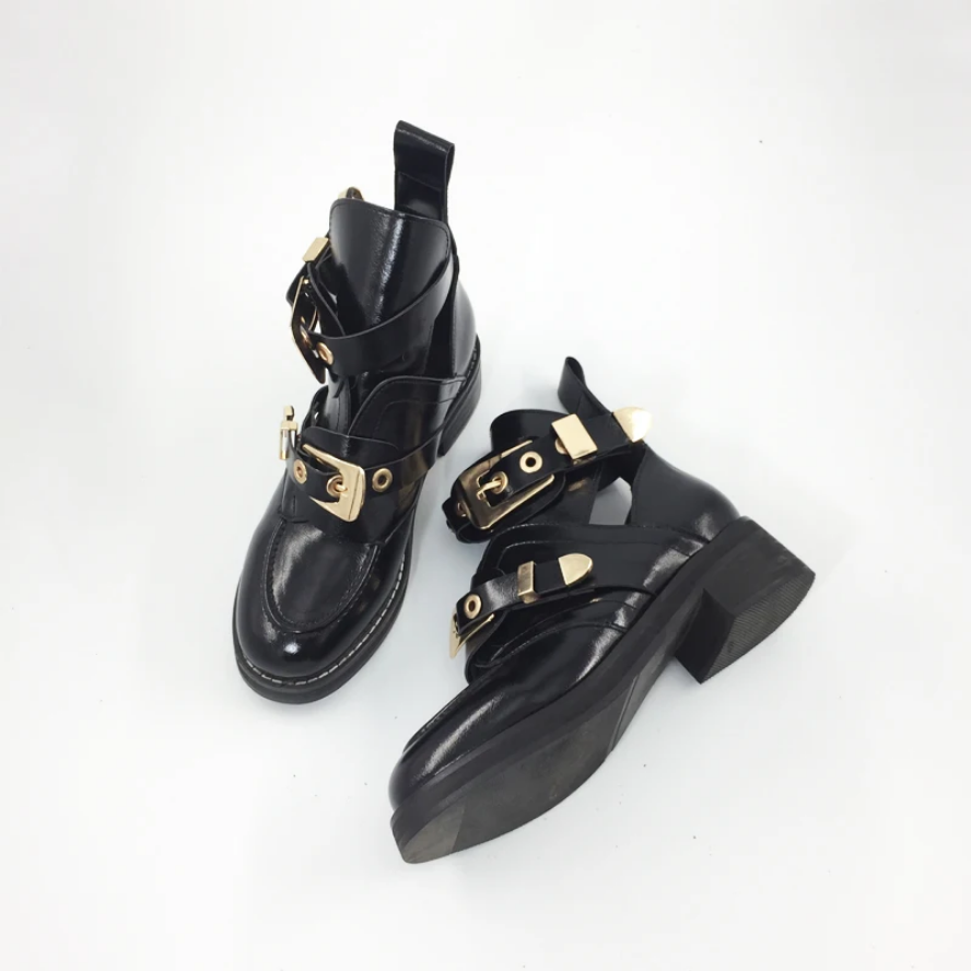 Cut Out Leather Black Ankle Boots