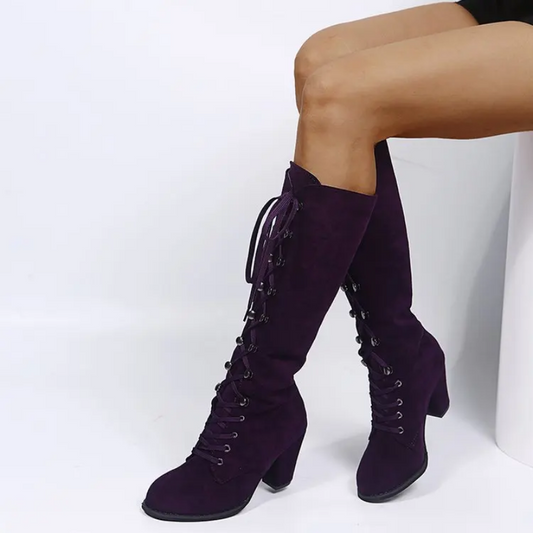 Purple Lace Up Knee High Boots