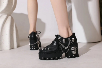 Goth Punk Skull Chain Leather Platform High Heel Shoes
