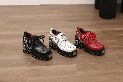 Goth Punk Skull Chain Leather Platform High Heel Shoes