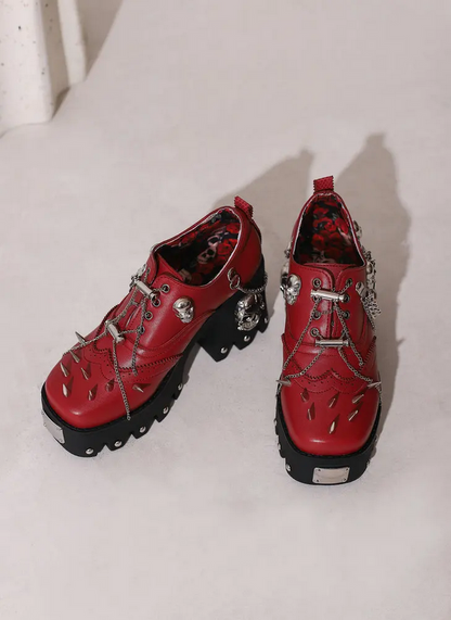 Goth Punk Skull Chain Leather Platform High Heel Shoes