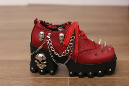 Goth Punk Skull Chain Leather Platform High Heel Shoes