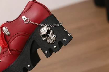 Goth Punk Skull Chain Leather Platform High Heel Shoes