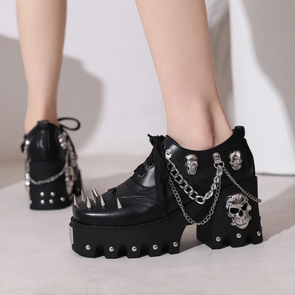 Goth Punk Skull Chain Leather Platform High Heel Shoes