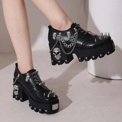 Goth Punk Skull Chain Leather Platform High Heel Shoes