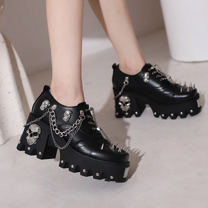 Goth Punk Skull Chain Leather Platform High Heel Shoes