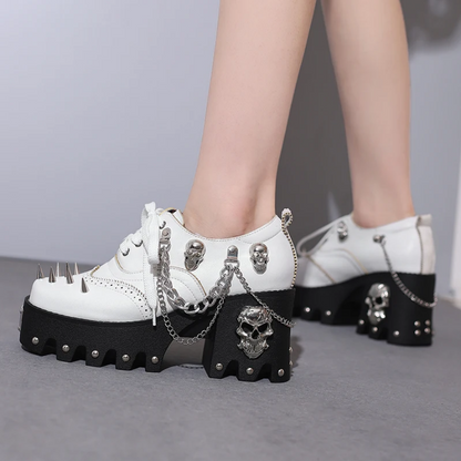 Goth Punk Skull Chain Leather Platform High Heel Shoes