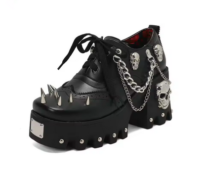 Goth Punk Skull Chain Leather Platform High Heel Shoes