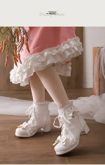 Cute Bow Chunky Heel Ankle Boots