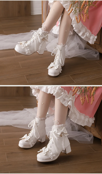 Cute Bow Chunky Heel Ankle Boots