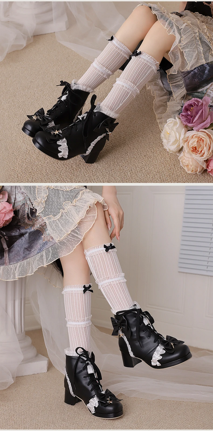 Cute Bow Chunky Heel Ankle Boots